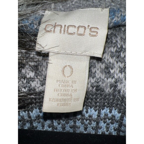 Chico's Elaine Cardigan Sweater XS Blue Gray Faux Fur Long Sleeve Tie Belt Cozy - Picture 10 of 16